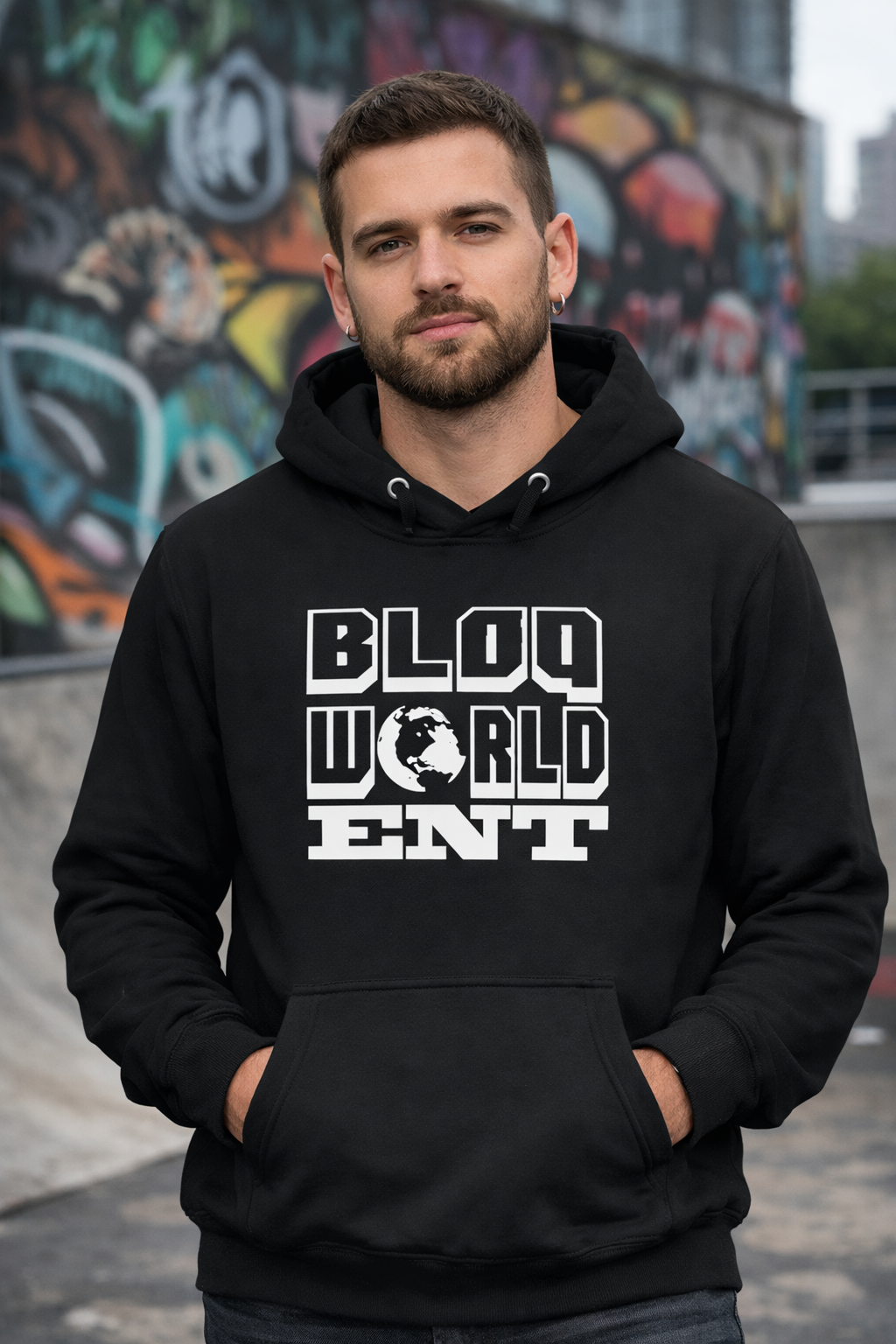 Black BloQ World ENT Hoodie – Premium Streetwear Pullover, Unisex Hip Hop Merch, Soft Fleece Fit